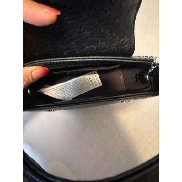 MANGO MNG Ostrich Embossed Mini Satchel Black Faux Leather Crossbody Chain - Picture 9 of 10